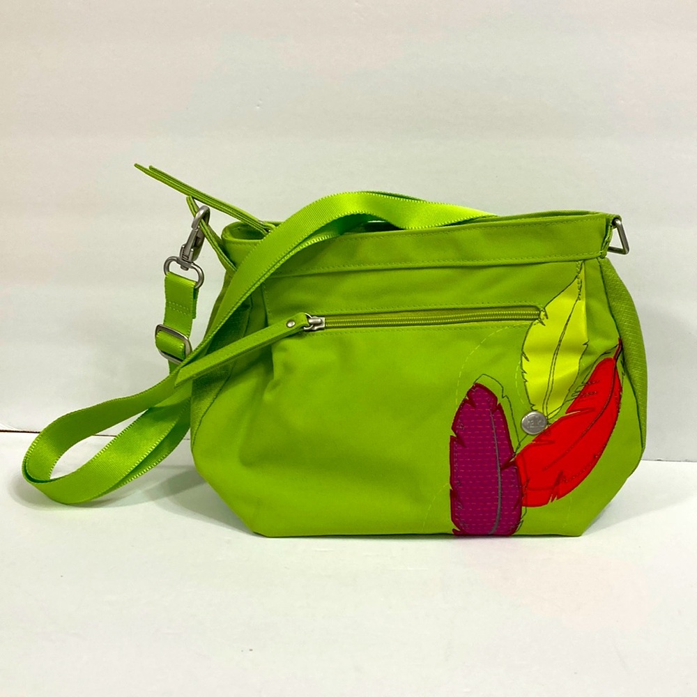 Haiku Lime Green Feathers Shoulder Bag Zip Closure